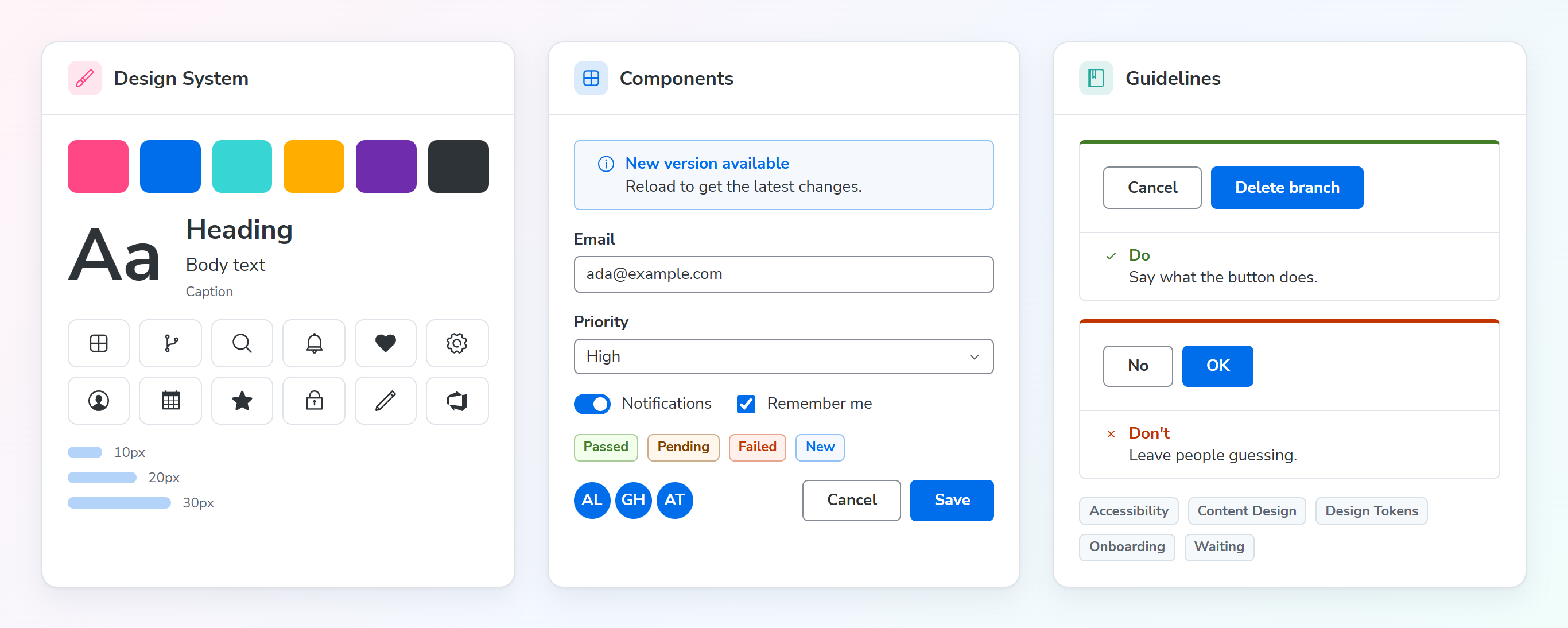The project Storybook's Design System, Components and Guidelines